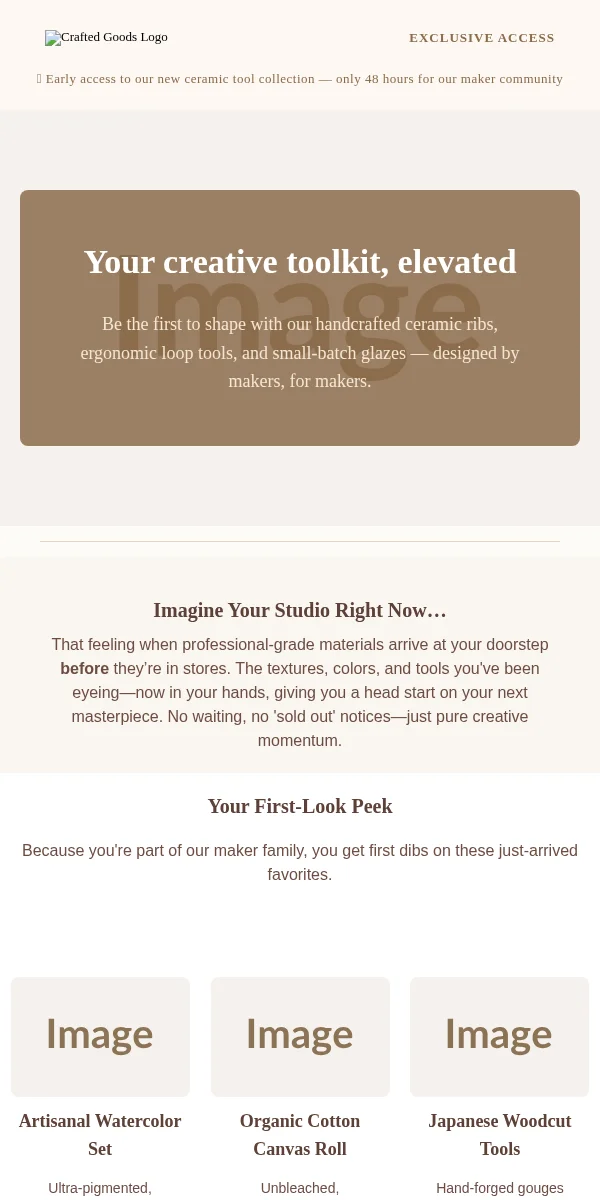 Exclusive Access Email Template for Arts & Crafts