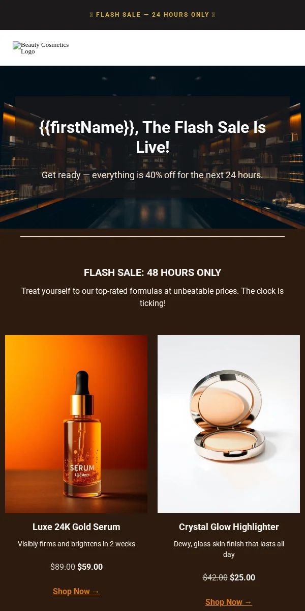 Flash Sale Email Template for Beauty Cosmetics