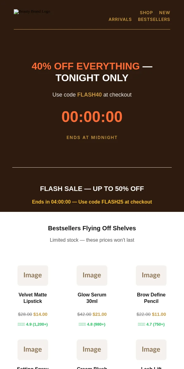 Flash Sale Email Template for Beauty & Cosmetics