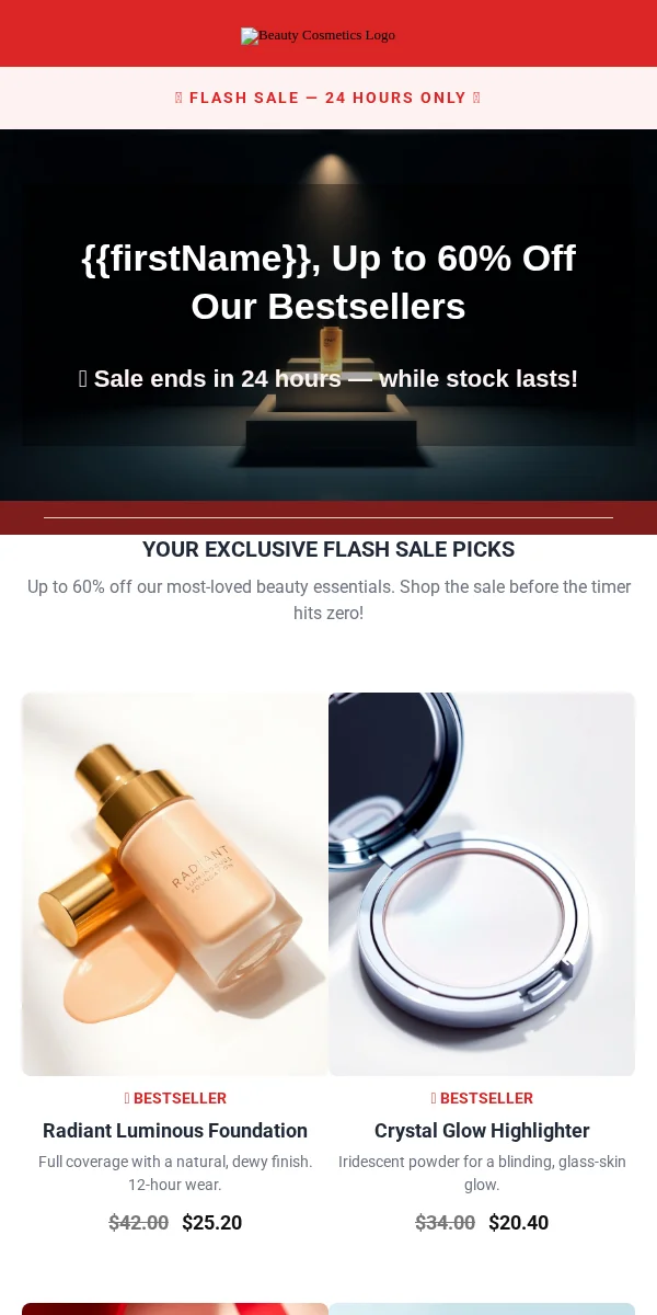 Flash Sale Email Template for Beauty Cosmetics