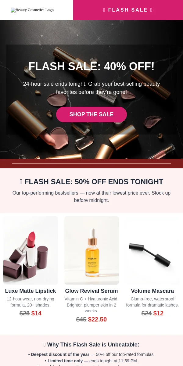 Flash Sale Email Template for Beauty Cosmetics