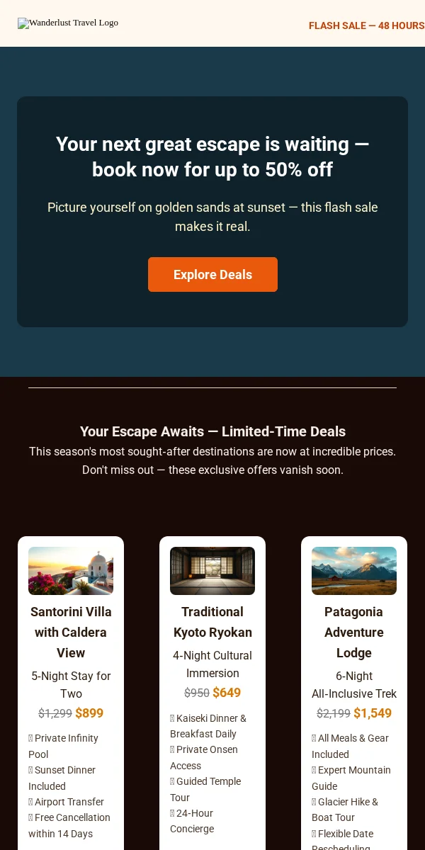 Flash Sale Email Template for Travel Hospitality