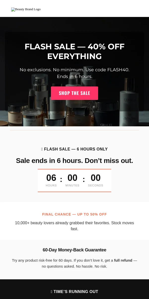 Flash Sale Email Template for Beauty Cosmetics