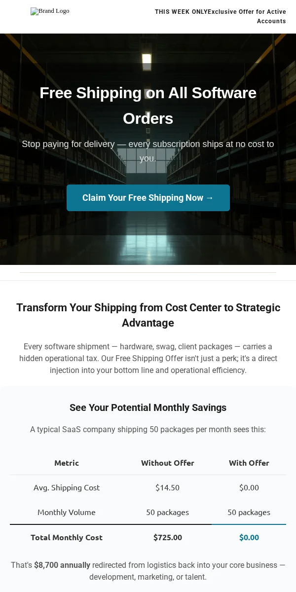 Free Shipping Offer Email Template for SaaS Software