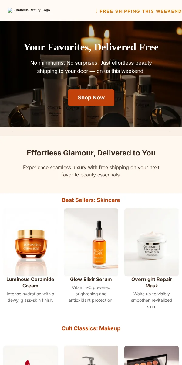 Free Shipping Offer Email Template for Beauty Cosmetics