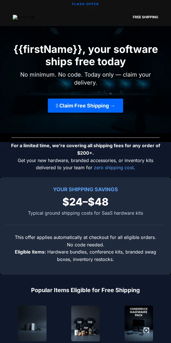 Free Shipping Offer Email Template for SaaS Software