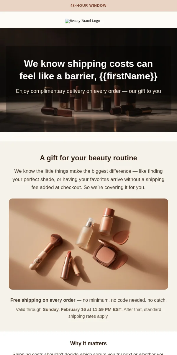 Free Shipping Offer Email Template for Beauty & Cosmetics