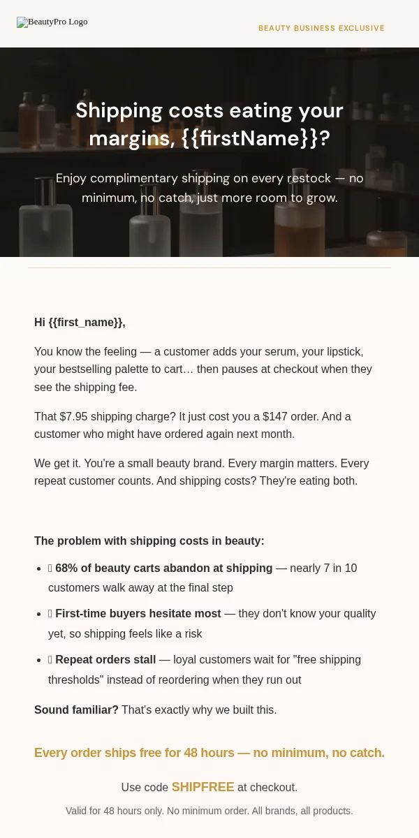 Free Shipping Offer Email Template for Beauty & Cosmetics
