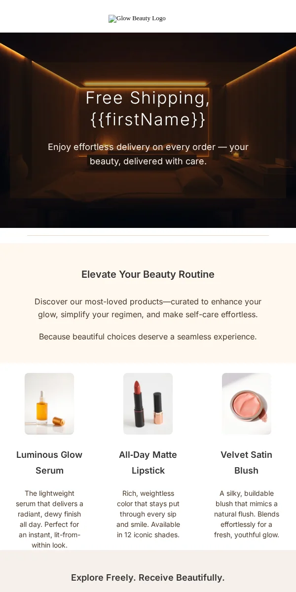 Free Shipping Offer Email Template for Beauty Cosmetics