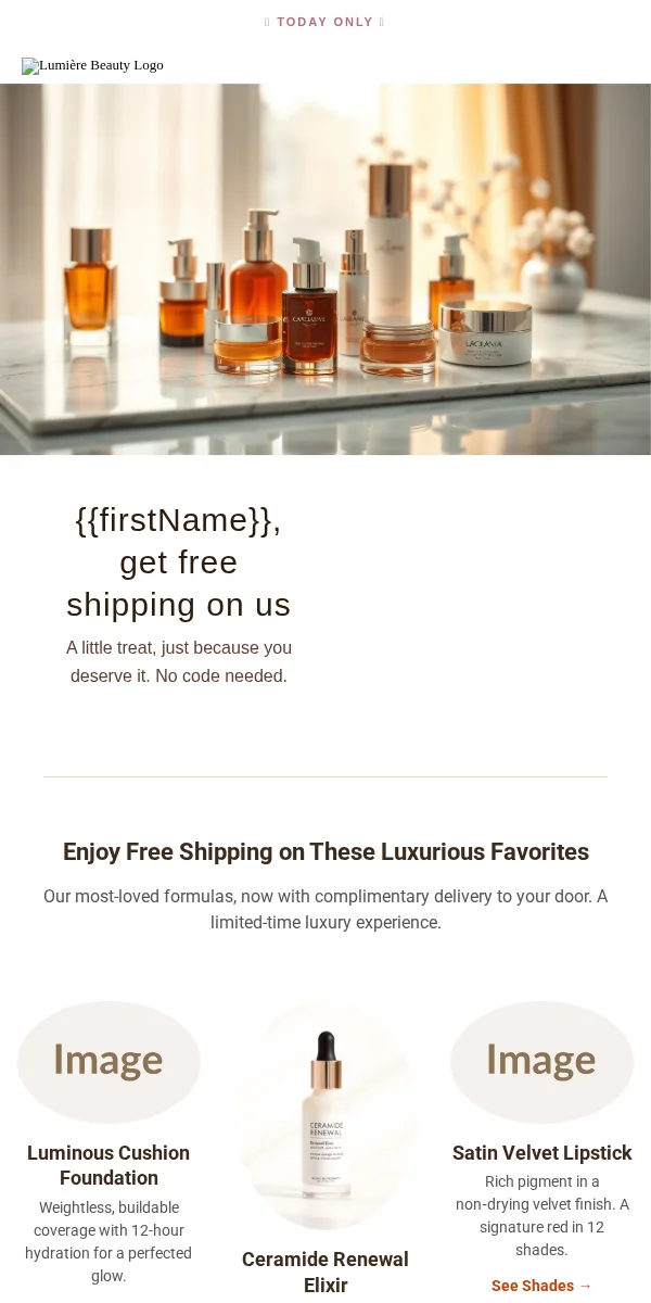 Free Shipping Offer Email Template for Beauty Cosmetics