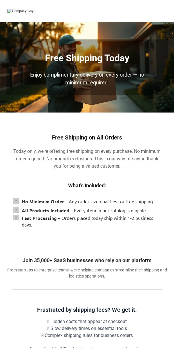 Free Shipping Offer Email Template for SaaS Software
