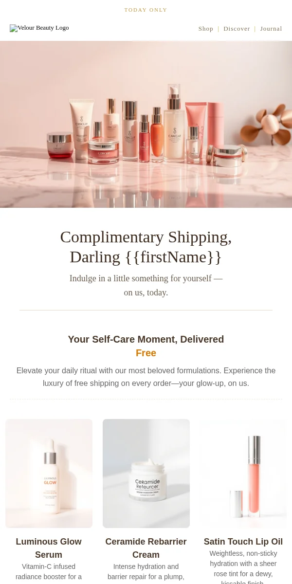 Free Shipping Offer Email Template for Beauty Cosmetics