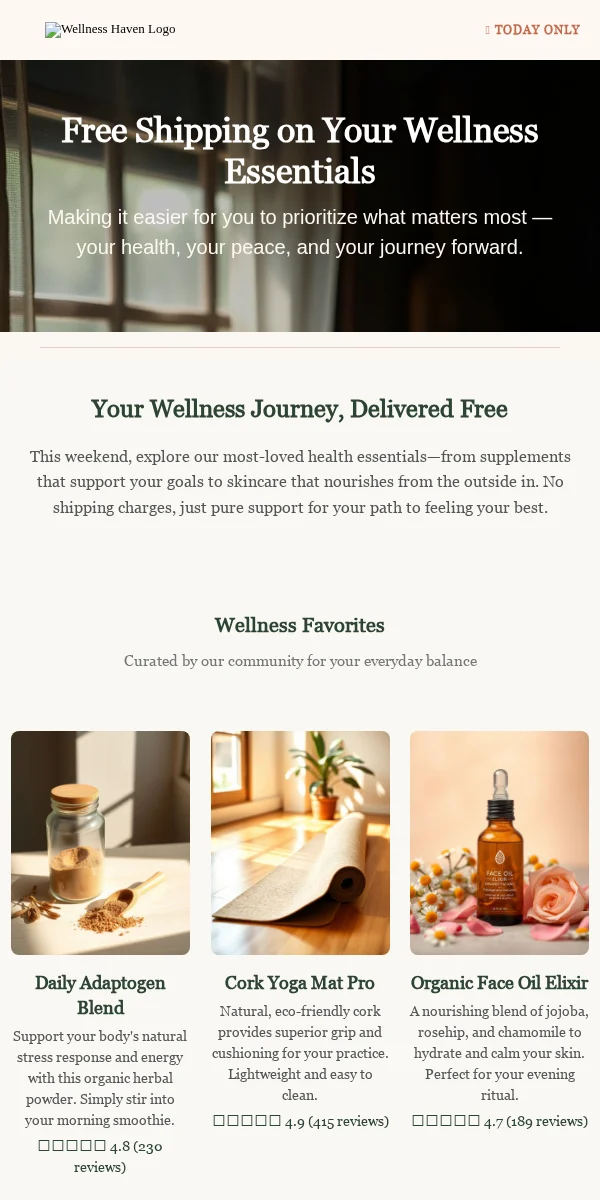 Free Shipping Offer Email Template for Health Wellness