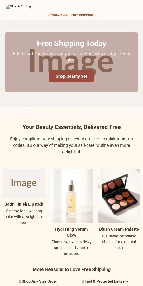 Free Shipping Offer Email Template for Beauty Cosmetics