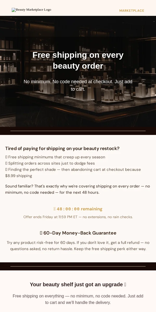 Free Shipping Offer Email Template for Beauty & Cosmetics