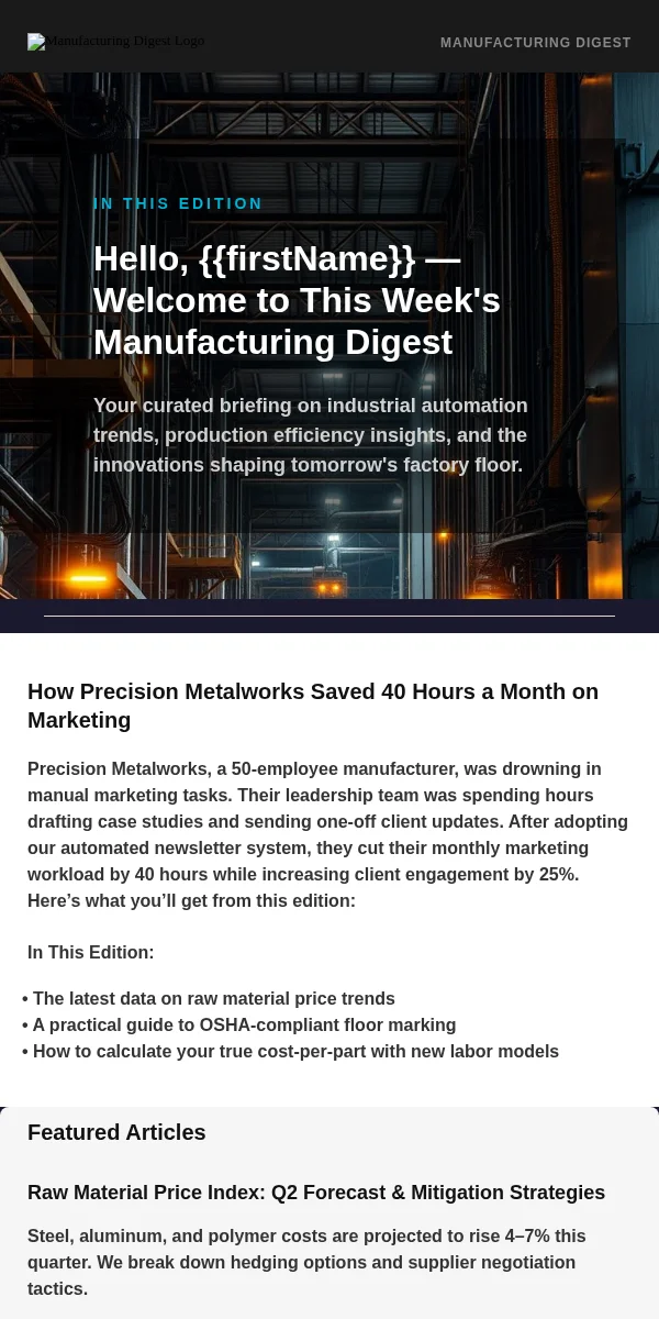 Newsletter Email Template for Manufacturing Industrial