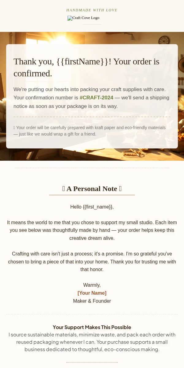 Receipt Email Template for Arts Crafts