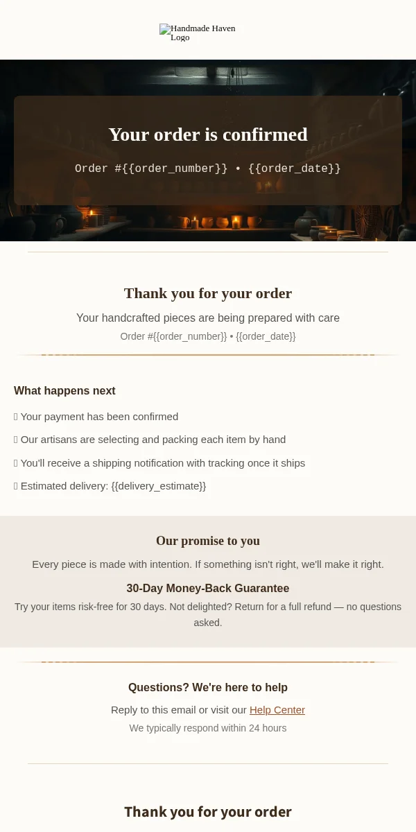 Receipt Email Template for Arts Crafts