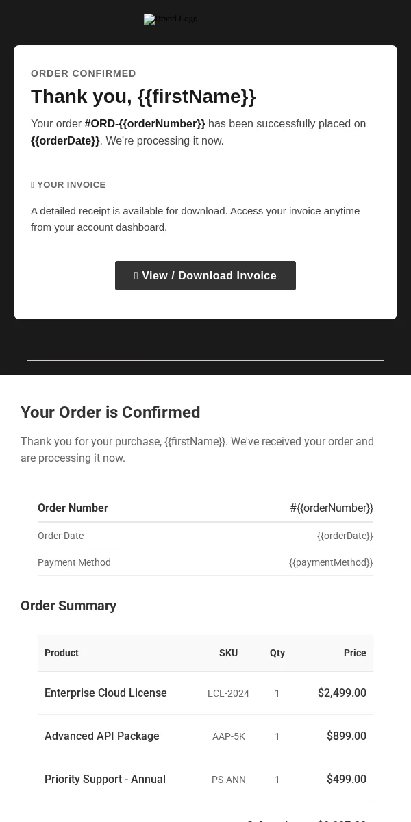 Receipt Email Template for Technology