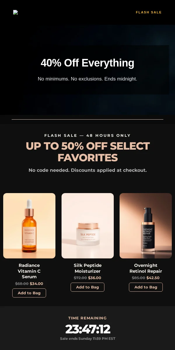 Flash Sale Email Template for Beauty Cosmetics