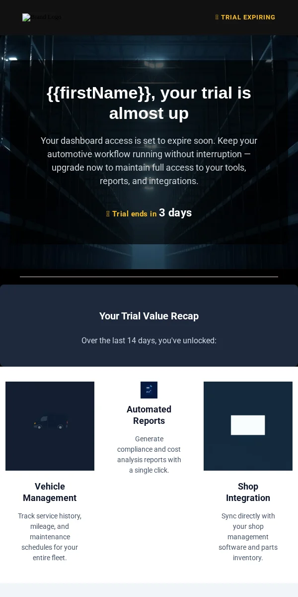 Trial Expiring Email Template for Automotive