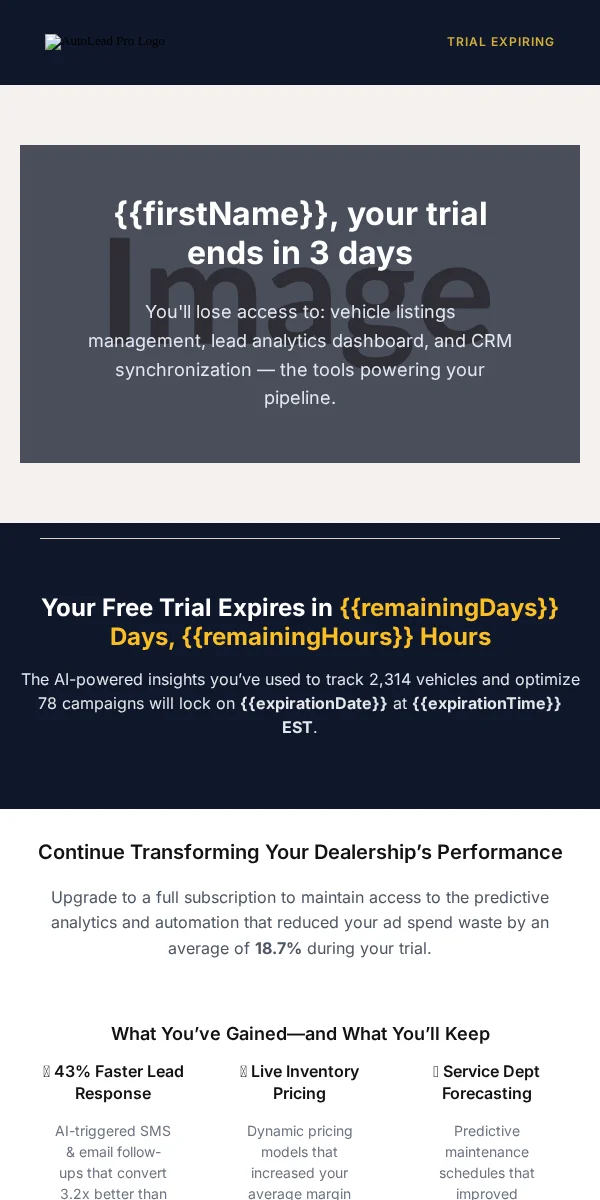 Trial Expiring Email Template for Automotive