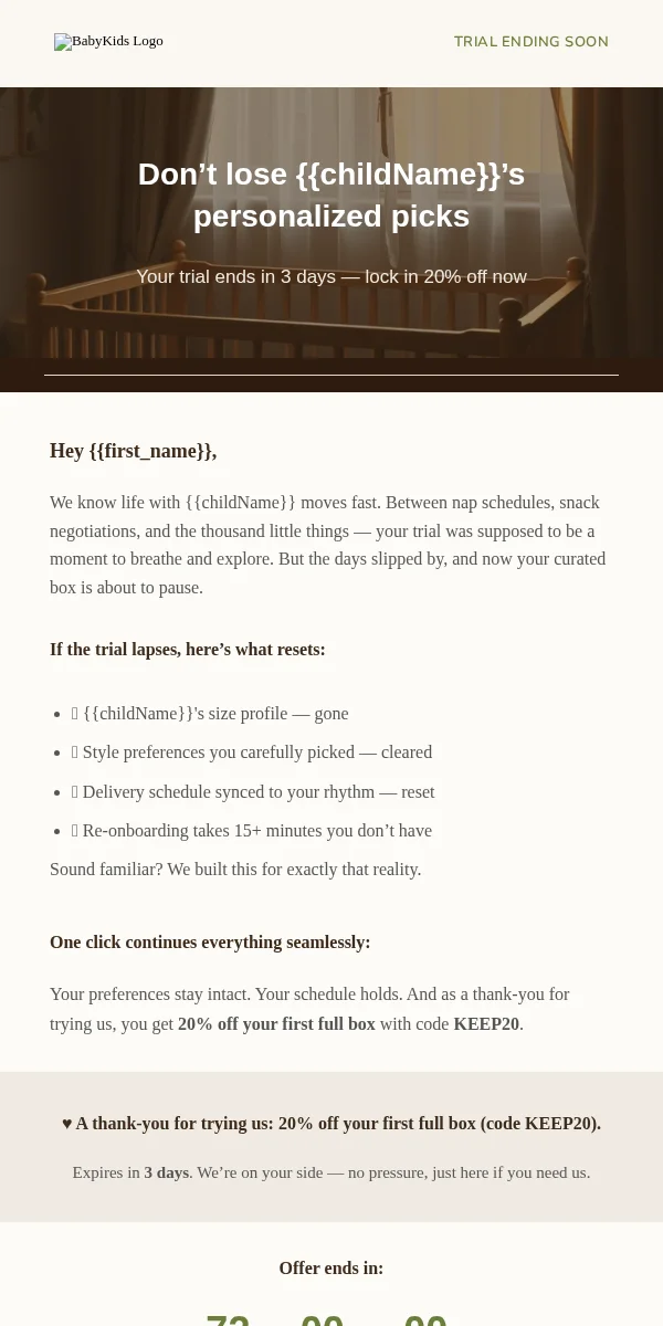 Trial Expiring Email Template for Baby Kids