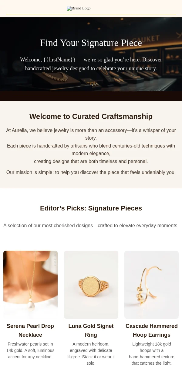 Welcome Email Template for Jewelry Accessories