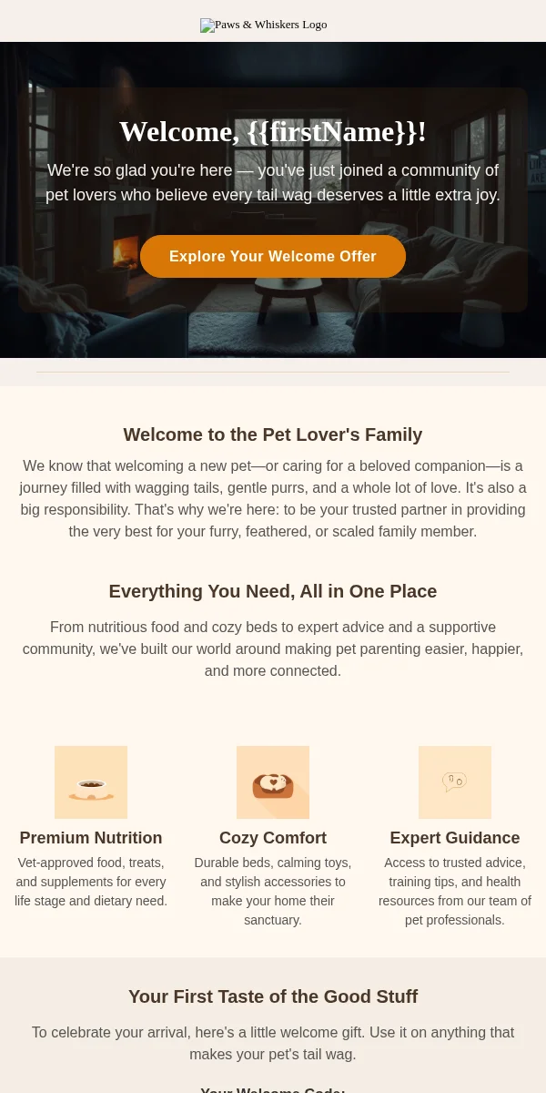 Welcome Email Template for Pets Animals