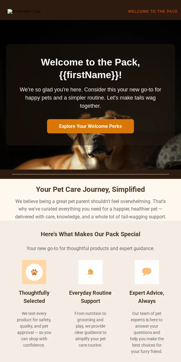 Welcome Email Template for Pets Animals