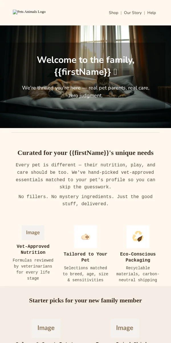 Welcome Email Template for Pets Animals
