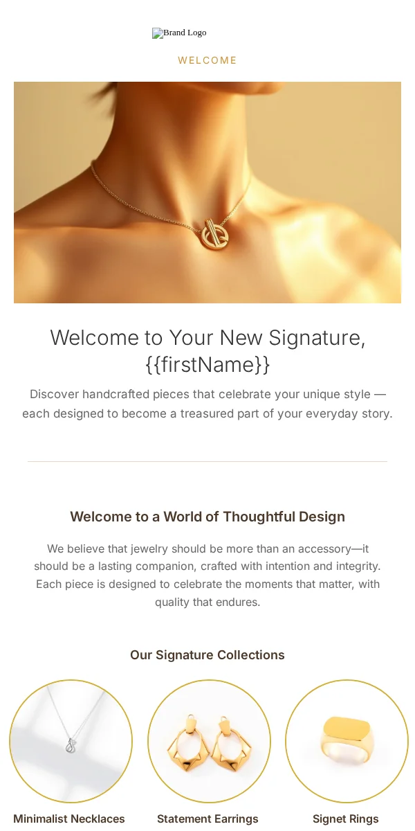 Welcome Email Template for Jewelry Accessories