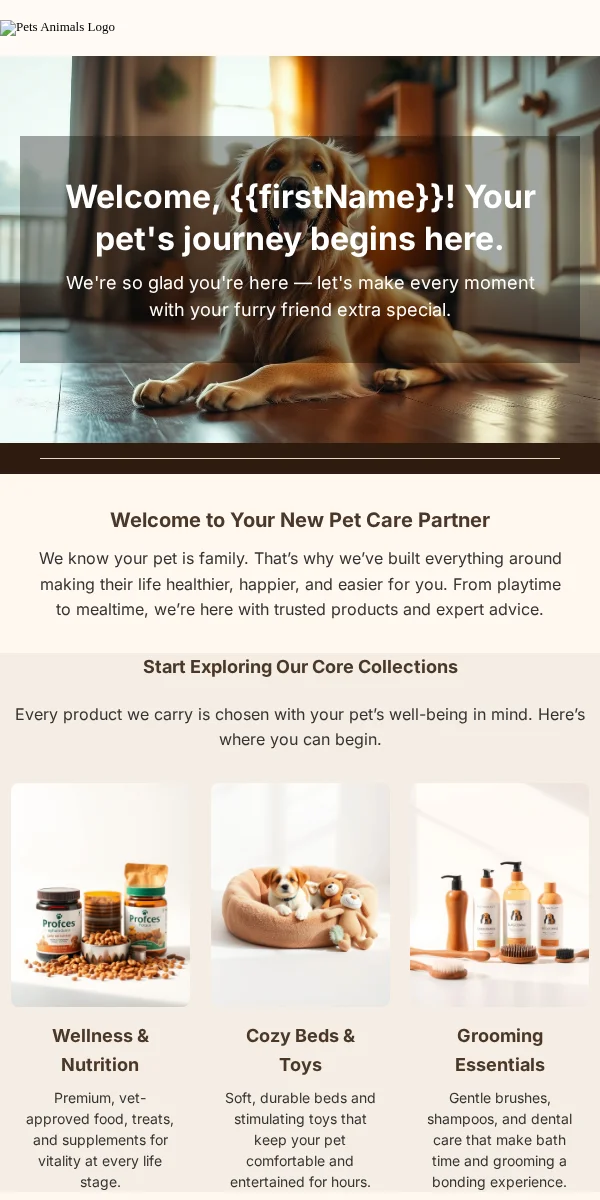 Welcome Email Template for Pets Animals